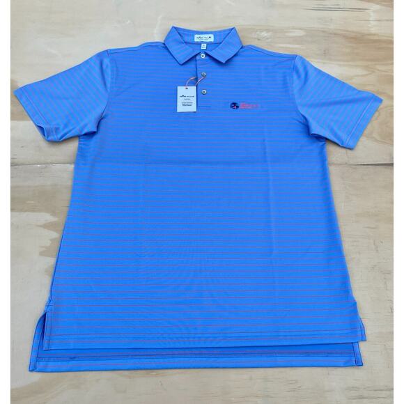 Peter Millar Men's Blue W/ Red Stripes Collared‎ Short Sleeve Polo Shirt, Size M - Picture 1 of 8